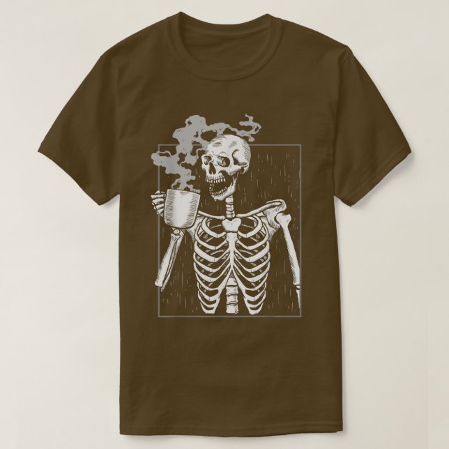 Skeleton Drink Coffee Reaper Dead Drinking Coffee  T-Shirt (Design Front)