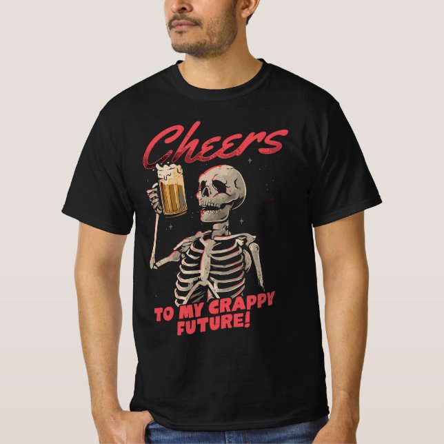 Skeleton Drinking Beer, Skull, New Halloween 2023 T-Shirt (Front)