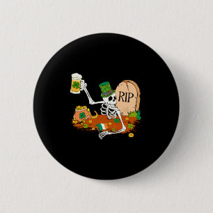 Skeleton Drinking Beer St Patricks Day Leprechaun Button