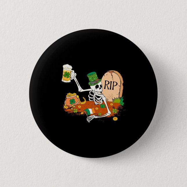 Skeleton Drinking Beer St Patricks Day Leprechaun  Button (Front)
