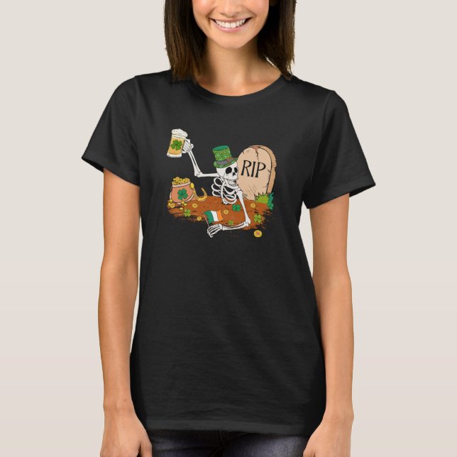 Skeleton Drinking Beer St Patricks Day Leprechaun  T-Shirt (Front)