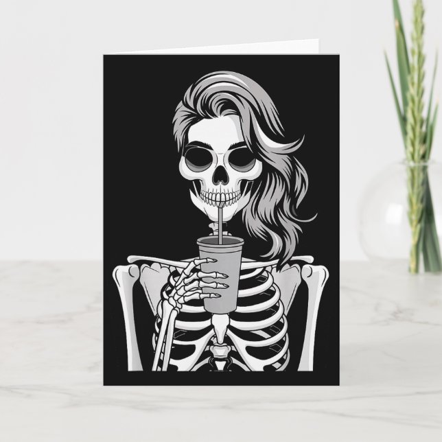 Skeleton Drinking Beverage Monochrome Gothic Hallo Card (Front)