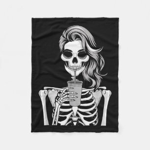 Skeleton Drinking Beverage Monochrome Gothic Hallo Fleece Blanket