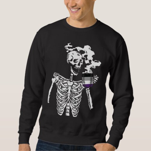 Skeleton Drinking Coffee Asexual Pride Skull LGBT_ Sweatshirt