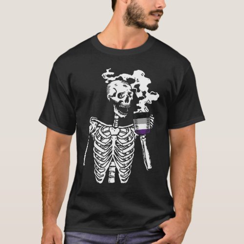 Skeleton Drinking Coffee Asexual Pride Skull LGBT_ T_Shirt
