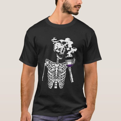 Skeleton Drinking Coffee Asexual Pride Skull LGBTQ T_Shirt