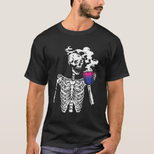 Skeleton Drinking Coffee Bi-Ual Pride Skull Lgbt-Q T-Shirt