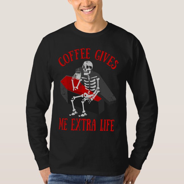Skeleton Drinking  Coffee  Cup Of Hot Coffee T-Shirt (Front)