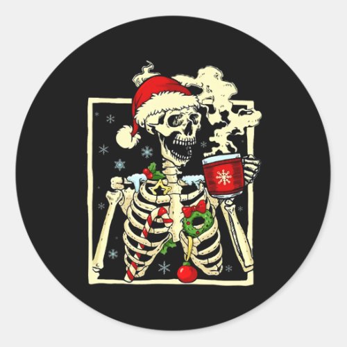 Skeleton Drinking Coffee Dead Inside But Christmas Classic Round Sticker
