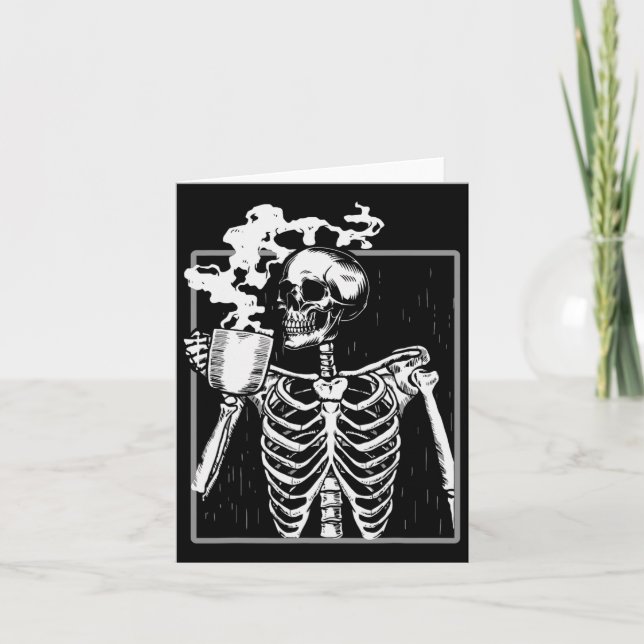 Skeleton Drinking Coffee Fun Skull Men Women Hallo Card (Front)
