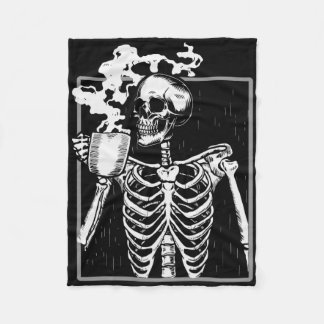 Skeleton Drinking Coffee Fun Skull Men Women Hallo Fleece Blanket