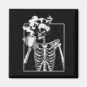 Skeleton Drinking Coffee Fun Skull Men Women Hallo Magnet