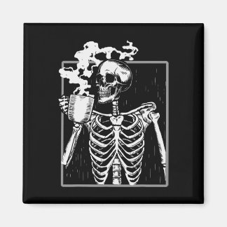 Skeleton Drinking Coffee Fun Skull Men Women Hallo Magnet