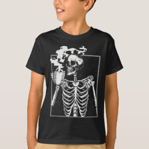 Skeleton Drinking Coffee Fun Skull Men Women Hallo T-Shirt