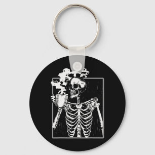 Skeleton Drinking Coffee Funny Skull Men Women Hal Keychain