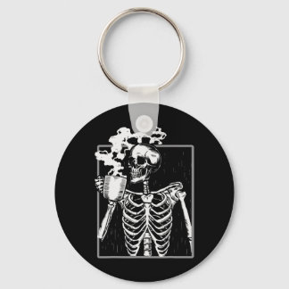 Skeleton Drinking Coffee Funny Skull Men Women Hal Keychain