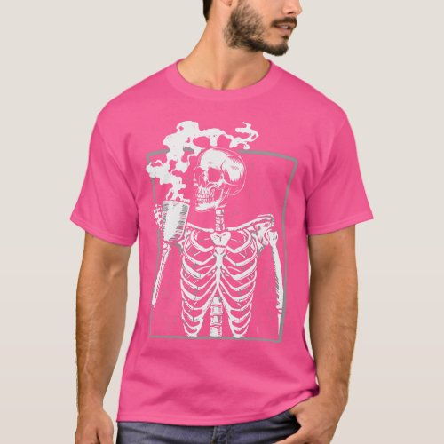 Skeleton Drinking Coffee Halloween Gift for Coffee T_Shirt