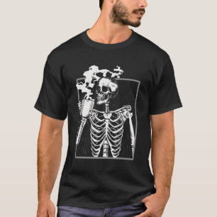 Skeleton Drinking Coffee Halloween Skull T-Shirt