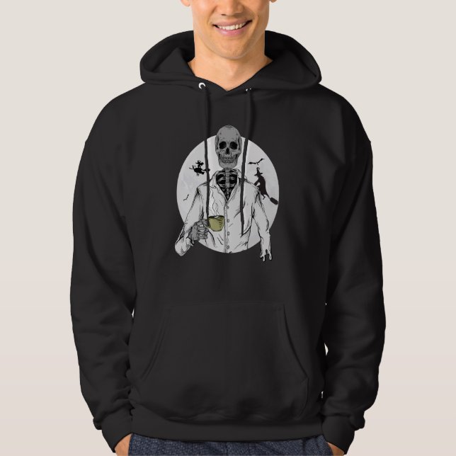 Skeleton Drinking Coffee Hoodie (Front)