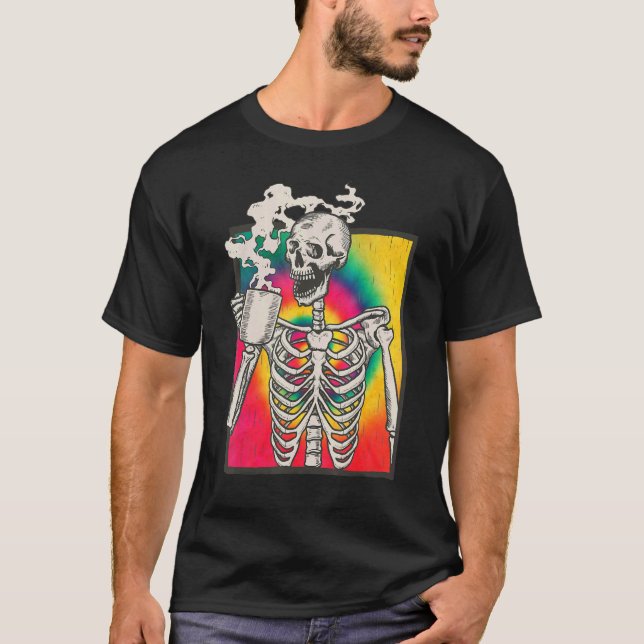 Skeleton Drinking Coffee Lgbt Q Transgender Pride  T-Shirt (Front)