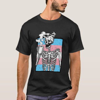 Skeleton Drinking Coffee Lgbt-Q Transgender Pride T-Shirt