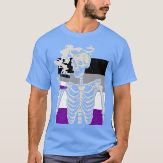 Skeleton Drinking Coffee LGBTQ Retro Aseual Pride T-Shirt