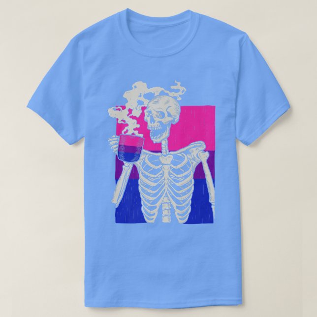 Skeleton Drinking Coffee LGBTQ Retro Biseual Pride T-Shirt (Design Front)
