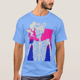 Skeleton Drinking Coffee LGBTQ Retro Biseual Pride T-Shirt
