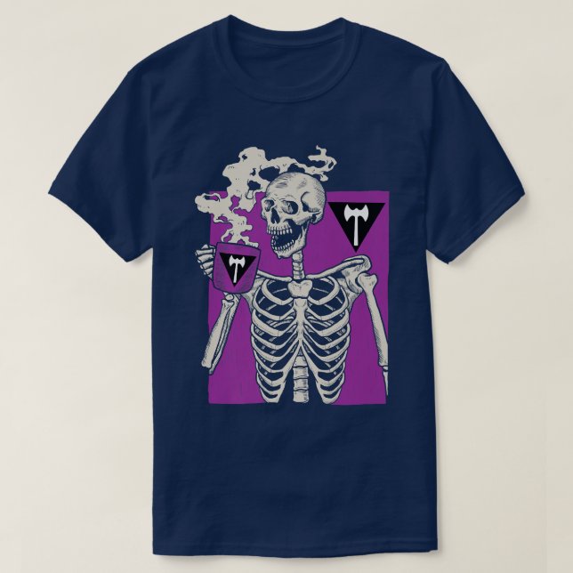 Skeleton Drinking Coffee LGBTQ Retro Lesbian Pride T-Shirt (Design Front)