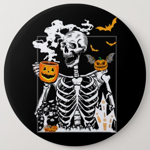 Skeleton Drinking Coffee Lover Funny Halloween Sku Button