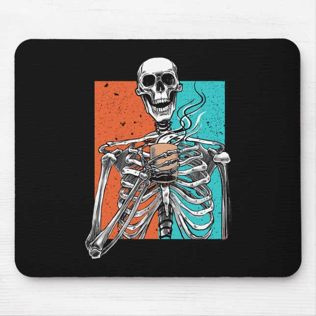 Skeleton Drinking Coffee Lover Funny Halloween Sku Mouse Pad (Front)