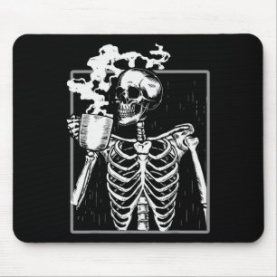 Skeleton Drinking Coffee Lover Funny Halloween Sku Mouse Pad