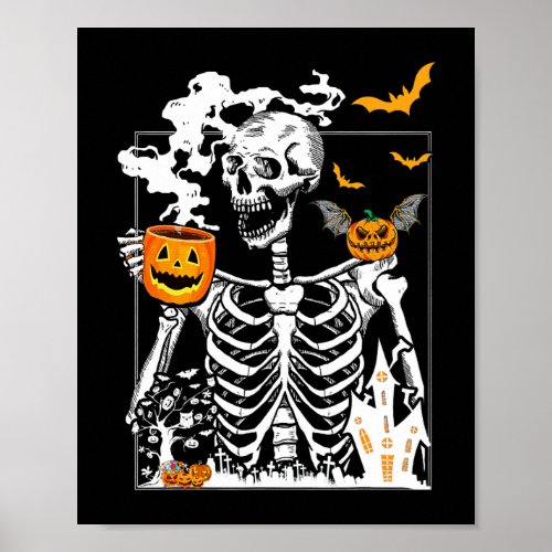 Skeleton Drinking Coffee Lover Funny Halloween Sku Poster