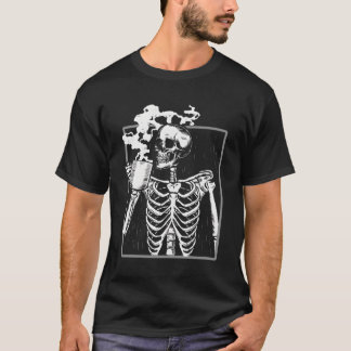 Skeleton Drinking Coffee Lover Funny Halloween Sku T-Shirt