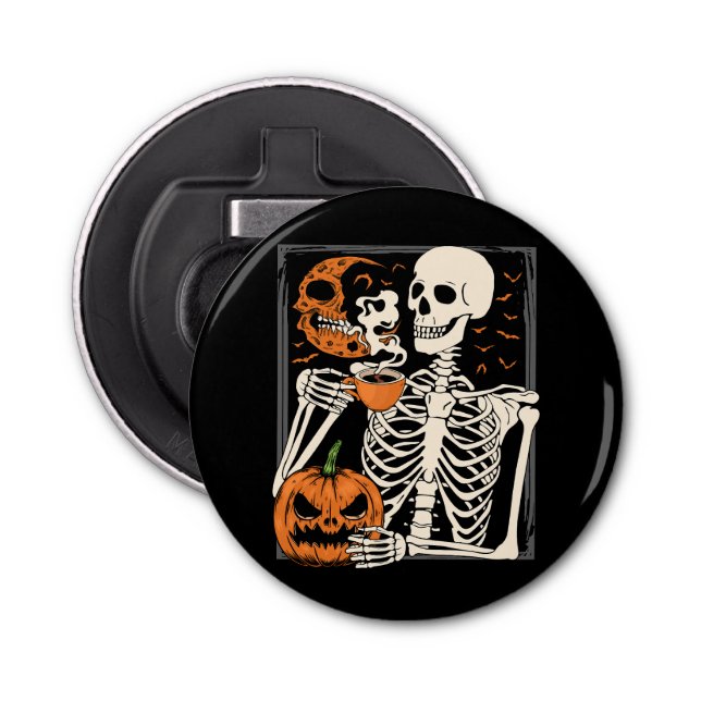 Skeleton Drinking Coffee Lover Halloween Skull BT Bottle Opener (Front)