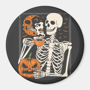 Skeleton Drinking Coffee Lover Halloween Skull Cir Magnet