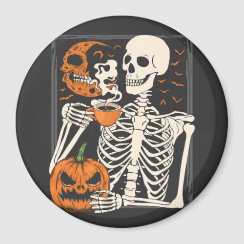 Skeleton Drinking Coffee Lover Halloween Skull Cir Magnet