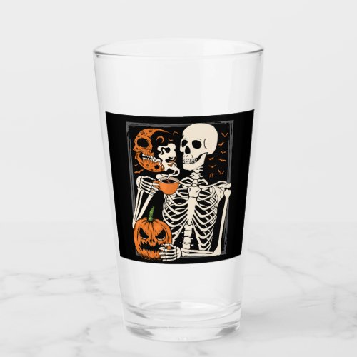 Skeleton Drinking Coffee Lover Halloween Skull DK Glass