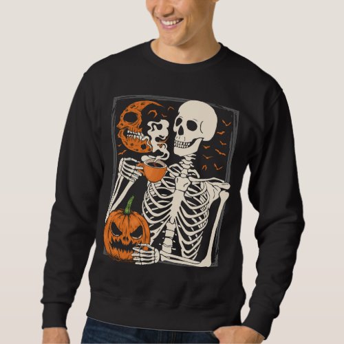 Skeleton Drinking Coffee Lover Halloween Skull M Sweatshirt