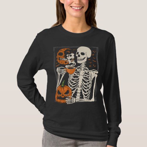 Skeleton Drinking Coffee Lover Halloween Skull WL T_Shirt