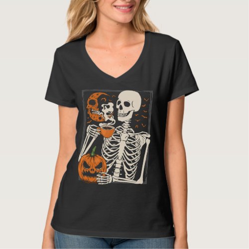 Skeleton Drinking Coffee Lover Halloween Skull WV T_Shirt