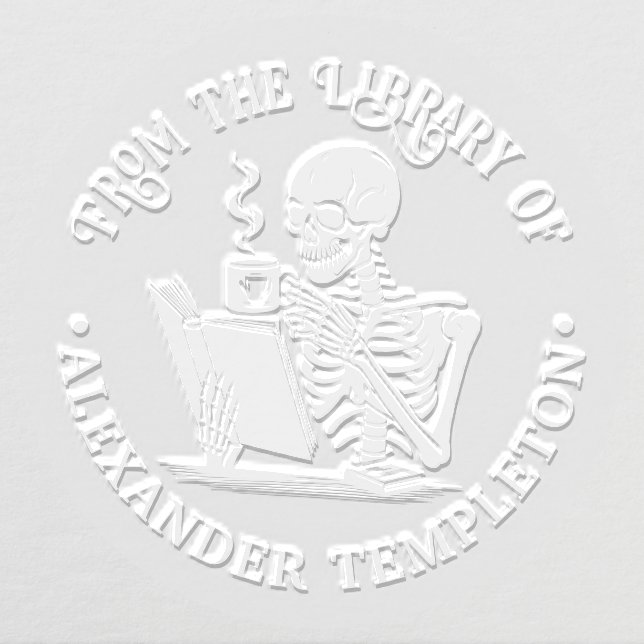 Skeleton Drinking Coffee Reading Book #2 Name Embosser (Design)