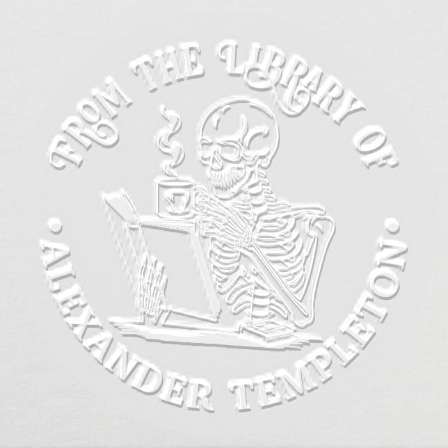 Skeleton Drinking Coffee Reading Book #2B Name Embosser (Design)