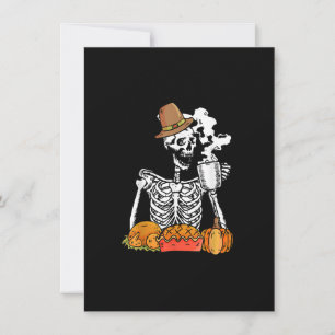 Skeleton Drinking Coffee Thanksgiving Pumpkin Pie Invitation