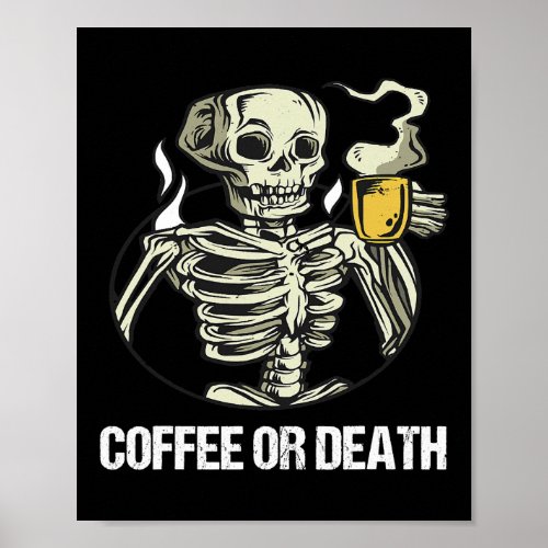 Skeleton Drinking Coffee Vintage Men Halloween Cos Poster