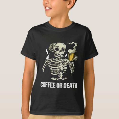 Skeleton Drinking Coffee Vintage Men Halloween Cos T_Shirt