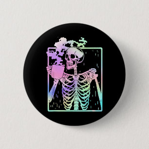 Skeleton Drinking Coffee Women Men Halloween Costu Button