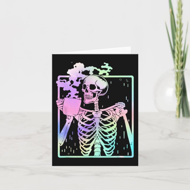 Skeleton Drinking Coffee Women men Halloween costu Card (Front)