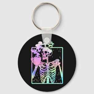 Skeleton Drinking Coffee Women men Halloween costu Keychain