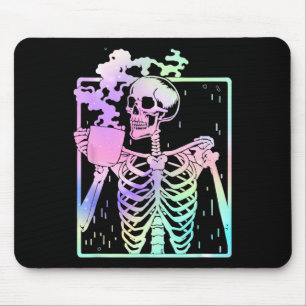 Skeleton Drinking Coffee Women Men Halloween Costu Mouse Pad